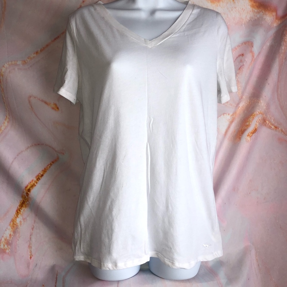 Pink White V-Neck Tee